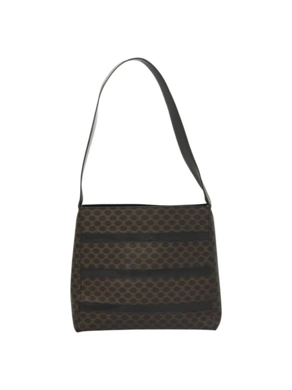 Authentic CELINE Macadam Canvas Shoulder Bag PVC Leather Black Gold - Picture 5 of 16